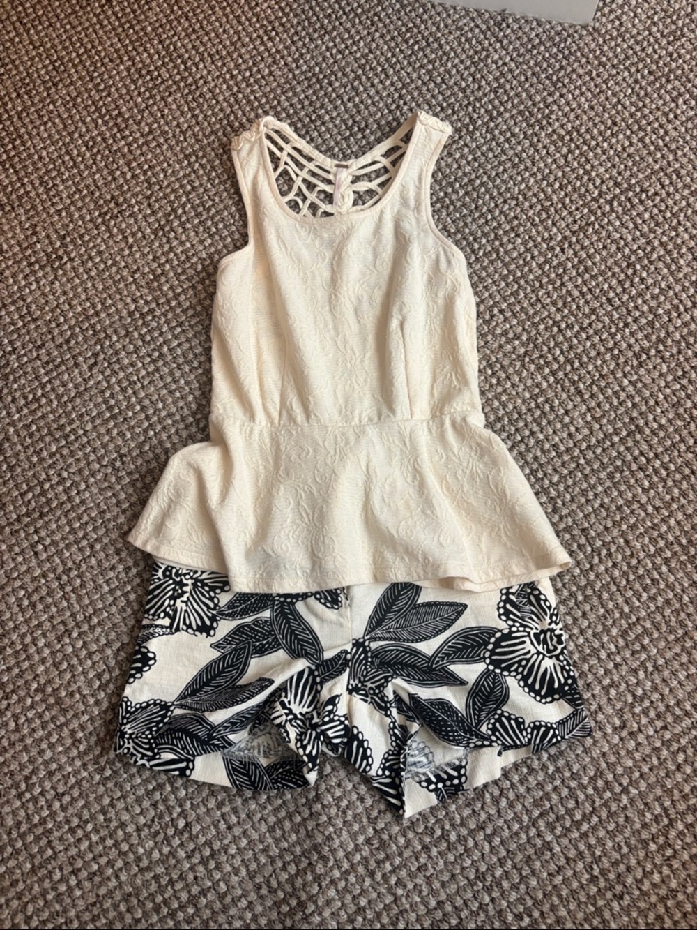 Free People Cream Lace Peplum Tank with Strappy Back